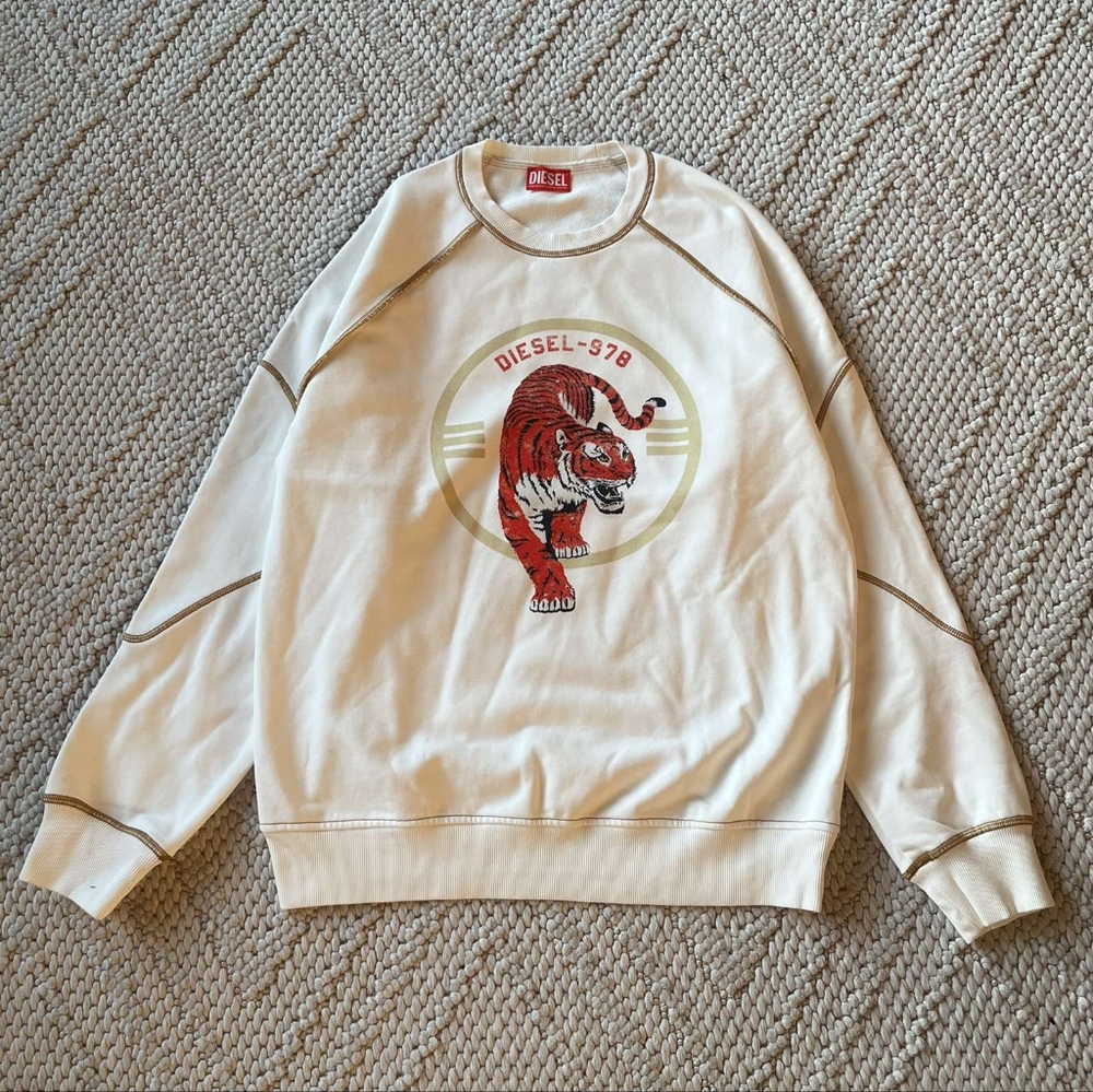 Diesel Tiger Print Men's Crewneck Logo Designer Sweater
